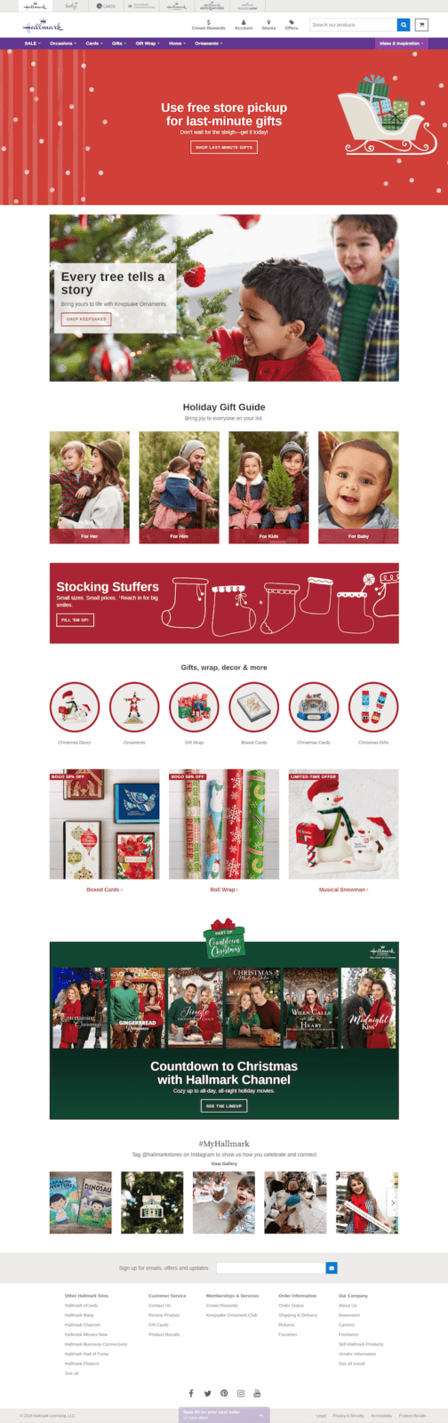 Holiday-ready web design UX example by Hallmark