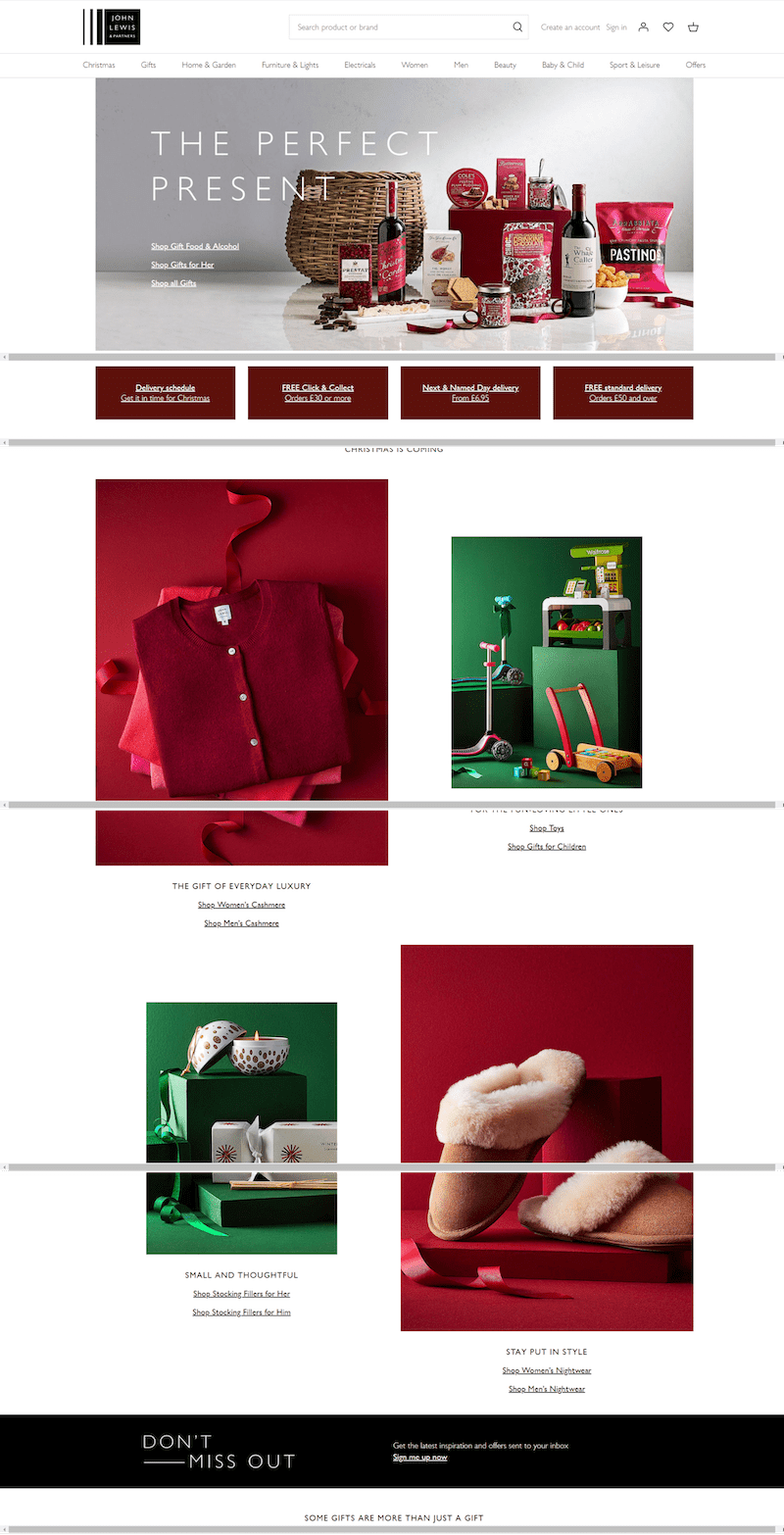Holiday-ready web design UX example by John-Lewis