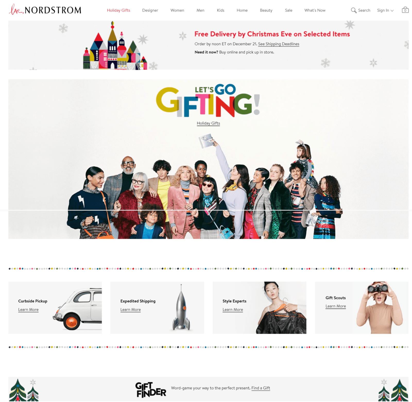 Holiday-ready web design UX example by Nordstrorm