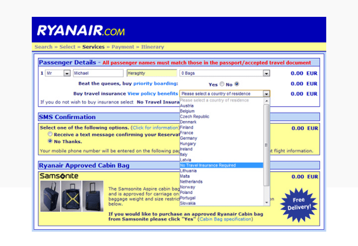 UX dark patterns example - deliberate misdirection